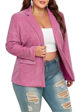 Pink Sparkly Blazer Jacket Plus Size Glam Y2K Barbiecore Party Statement